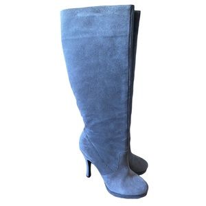 BCBG GRAY PLATFORM SUEDE BOOTS